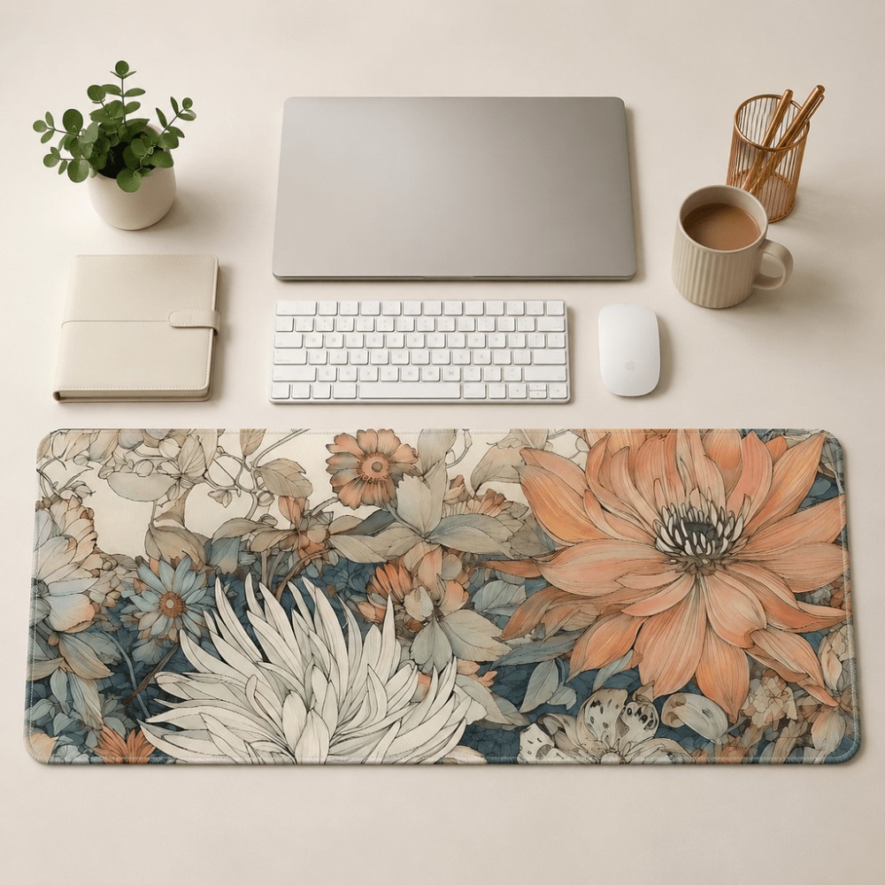 Desk Setup With Plants - Set de table rétro à motifs