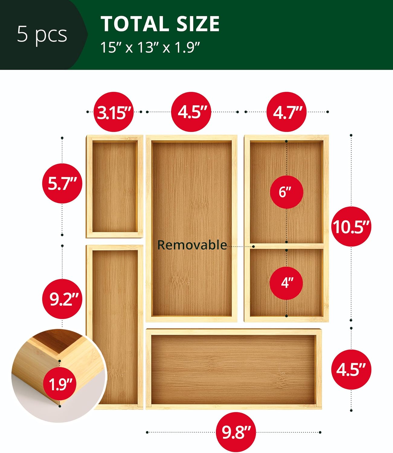 Ensemble de 5 organiseurs de t - Drawer Organizer Bamboo avis et prix