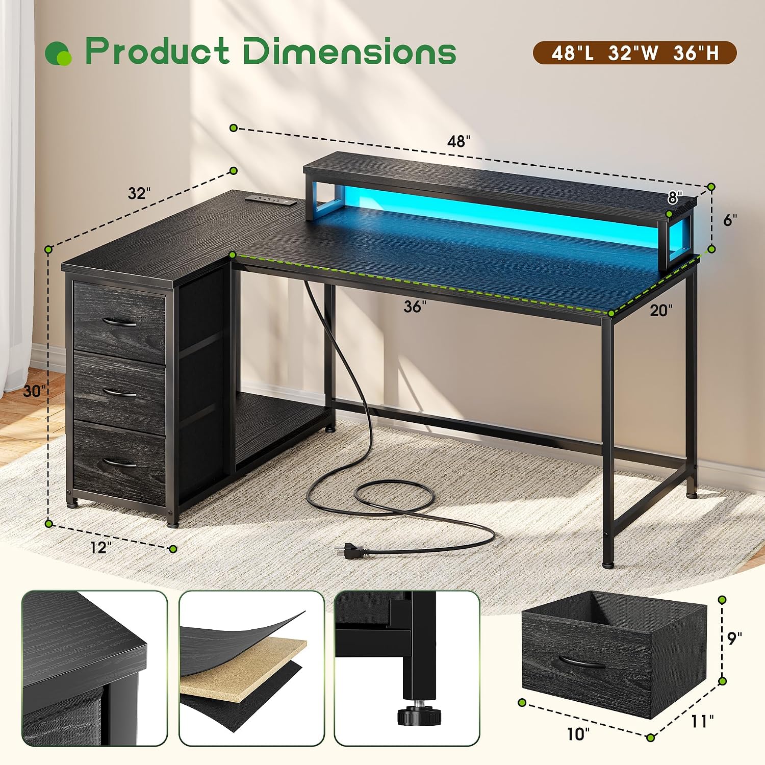 Bureau de jeu avec 3 tiroirs e - Desk Setup Rgb avis et prix